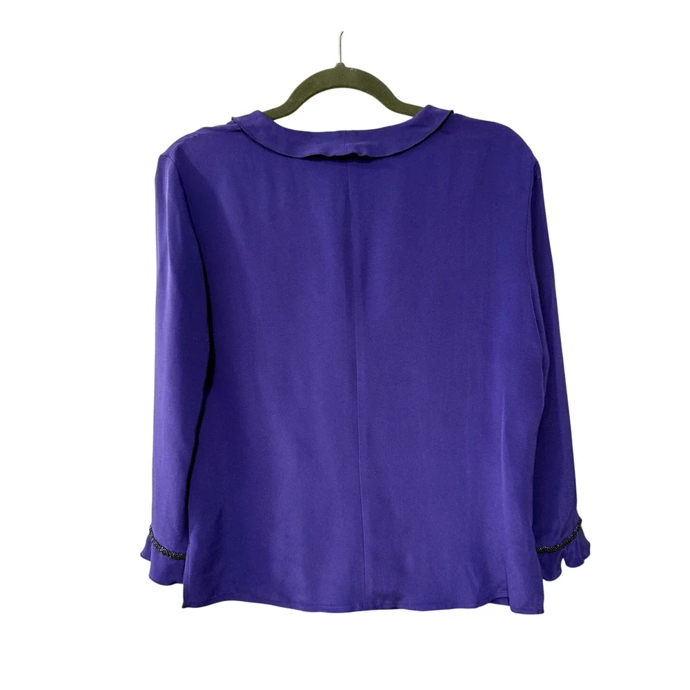 Silk 2 Pc Set Purple Beaded Ruffle Jacket VNTG A-Line Maxi Slip Dress Jones NY 8 - Picture 5 of 11
